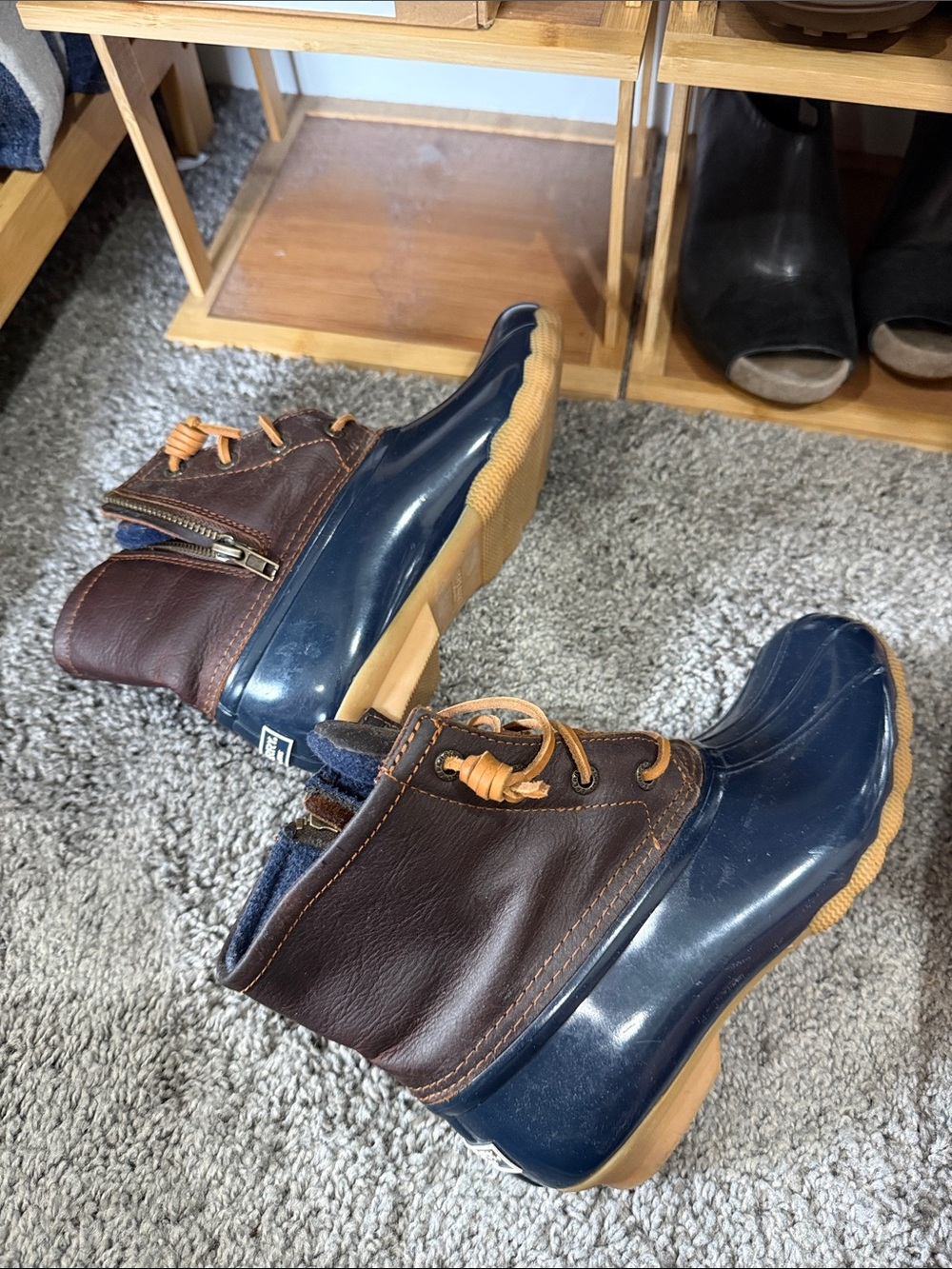 Sperry Women Navy Brown Waterproof Duck Boots Lace up 5.5 brown Winter rain fall - Picture 8 of 9